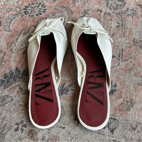 ZARA White Leather Lace-Up Square Toe Mules Slides Size 37 - Picture 5 of 6
